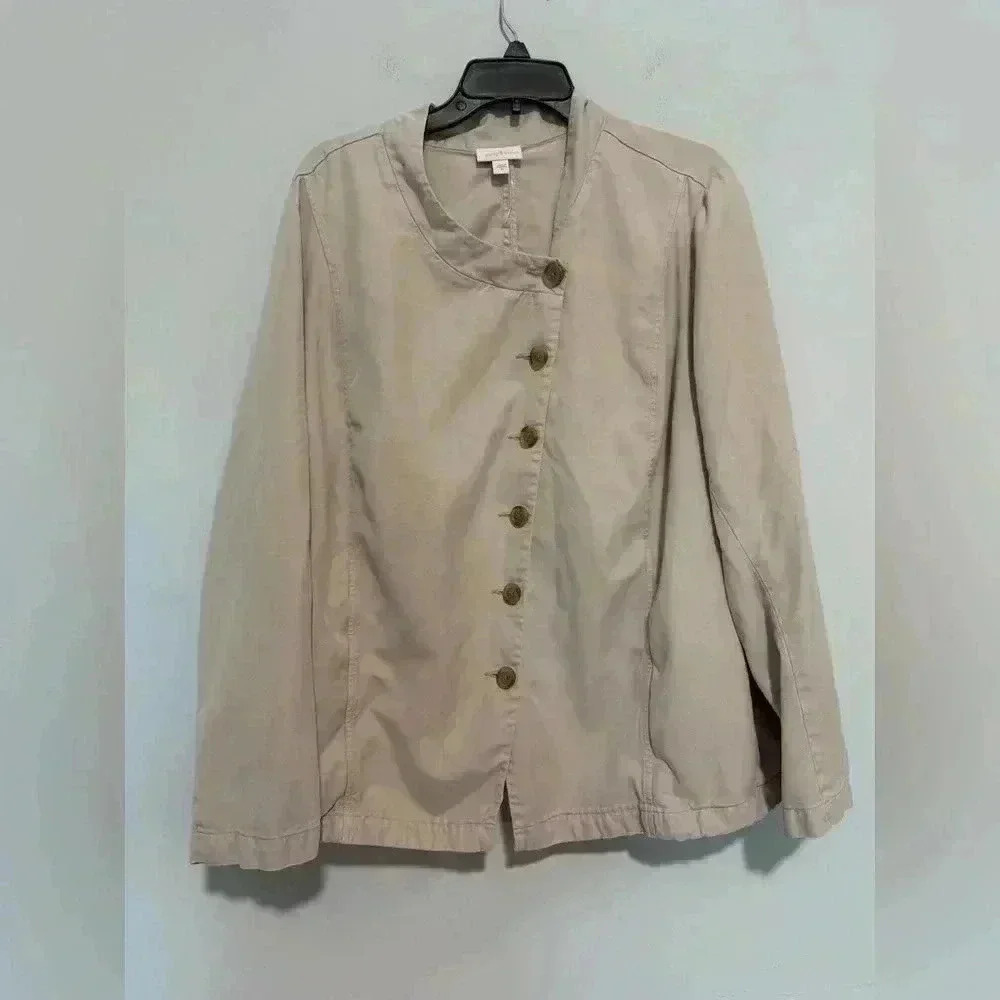 Pure Jill Elements Drapped Front Jacket Button Up Size 2X Tan/Beige